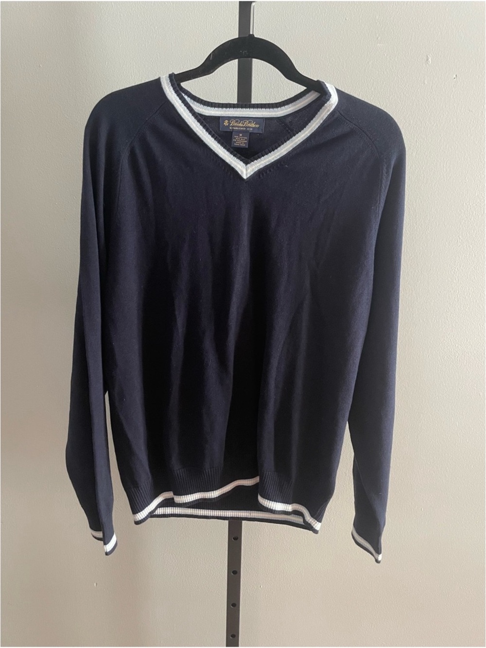 Brooks Brothers Navy V-Neck Sweater with White Trim
